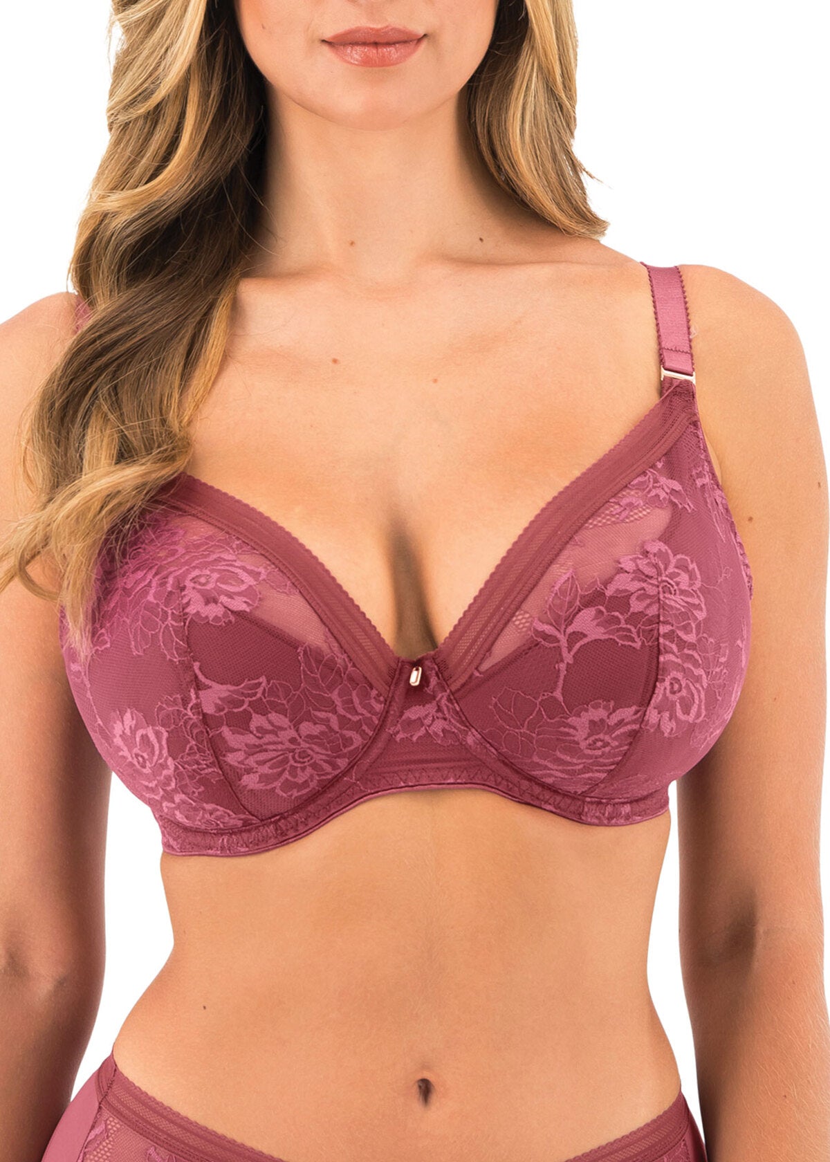 FL102314 Rosewood - Fusion Lace UW Padded Plunge Bra