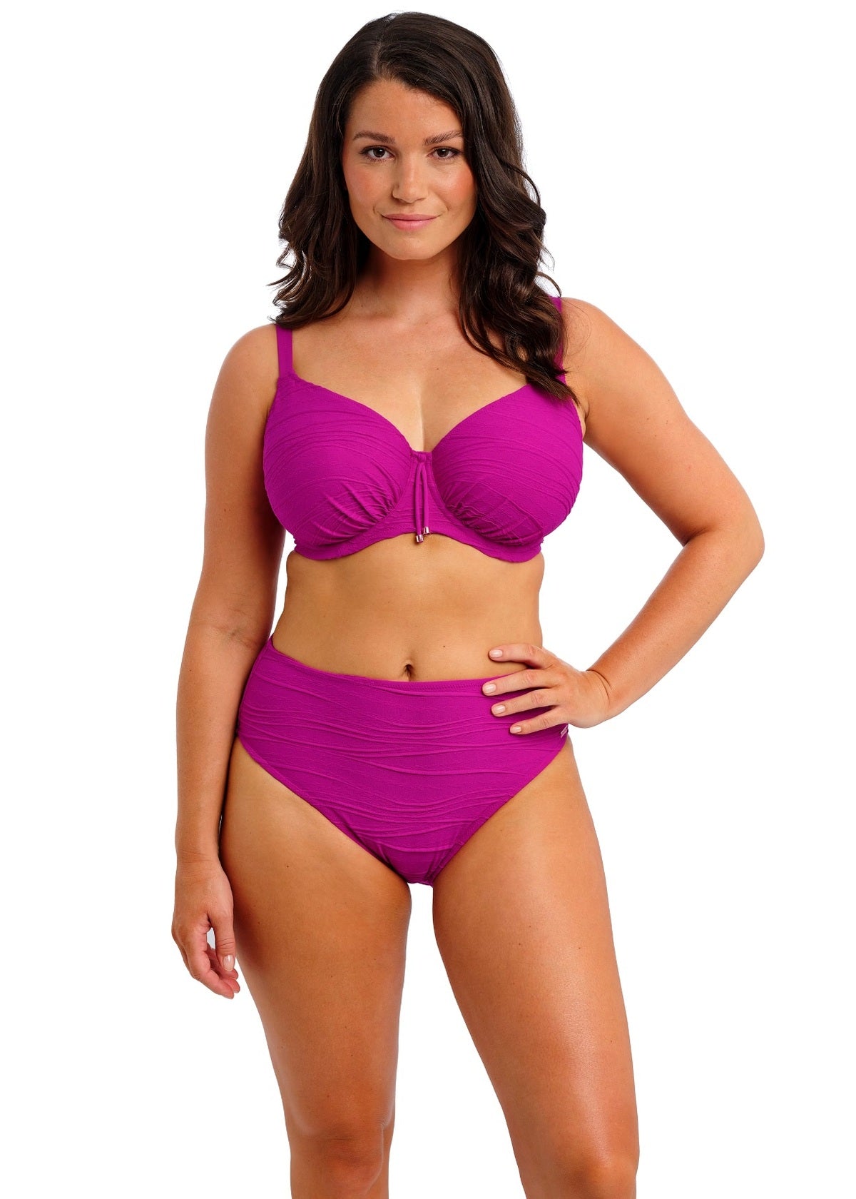 FS502278 Bright Fuchsia - Beach Waves High Waist Bikini Brief