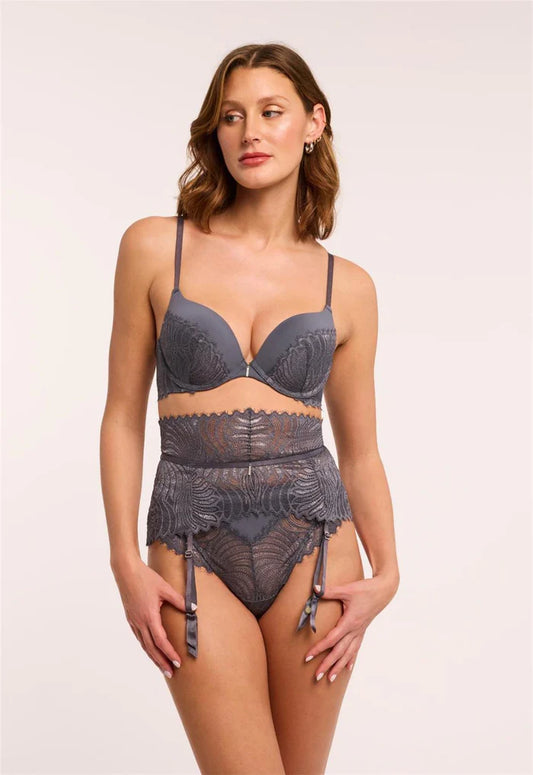 9715 Magnet/Silver - Lights Out Garter Waist Cincher